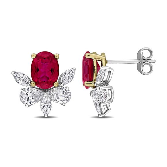 3.10 Carat (ctw) Lab-Created Ruby Earrings 18K Gold with Lab-Created Diamonds